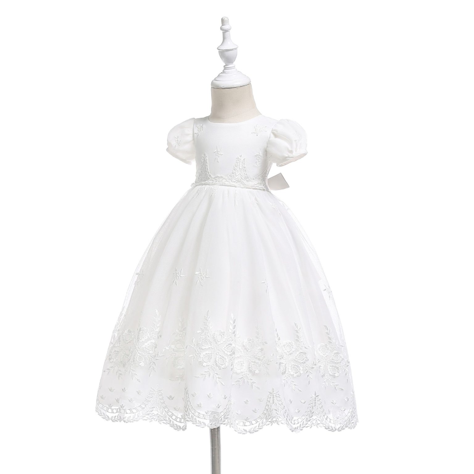 Robe De Baptême Princesse En Tulle Avec Fleurs 3D - Pour Fille 6M à 3 Ans - Cérémonie, Mariage, Anniversaire, Fête - Plusieurs Tailles - 5