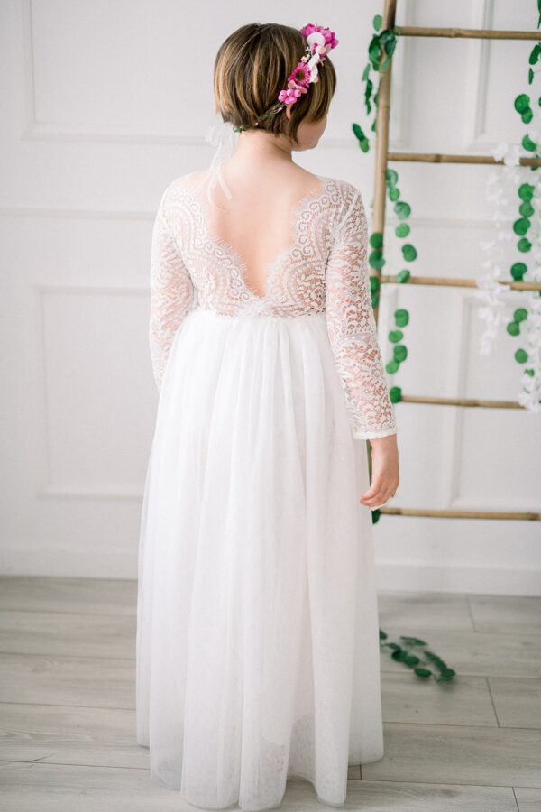 robe communion fille June blanche de dos