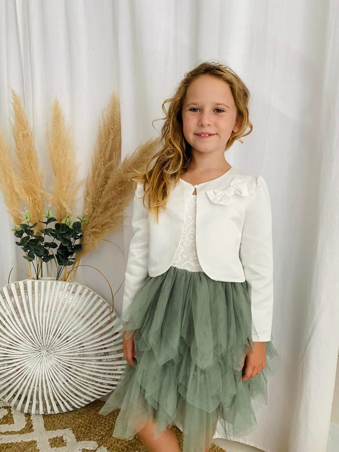 Boléro Bébé Fille Satin Fleuri - Pour Cérémonie & Mariage - Manches Longues - 9 Mois à 16 Ans