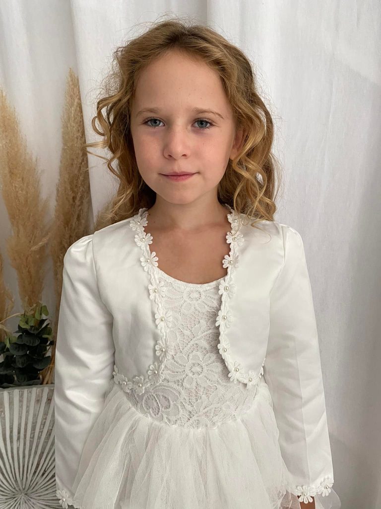 Boléro Cardigan Manches Longues Fille - Pour Cérémonie, Mariage, Baptême (tailles 5-16 Ans)