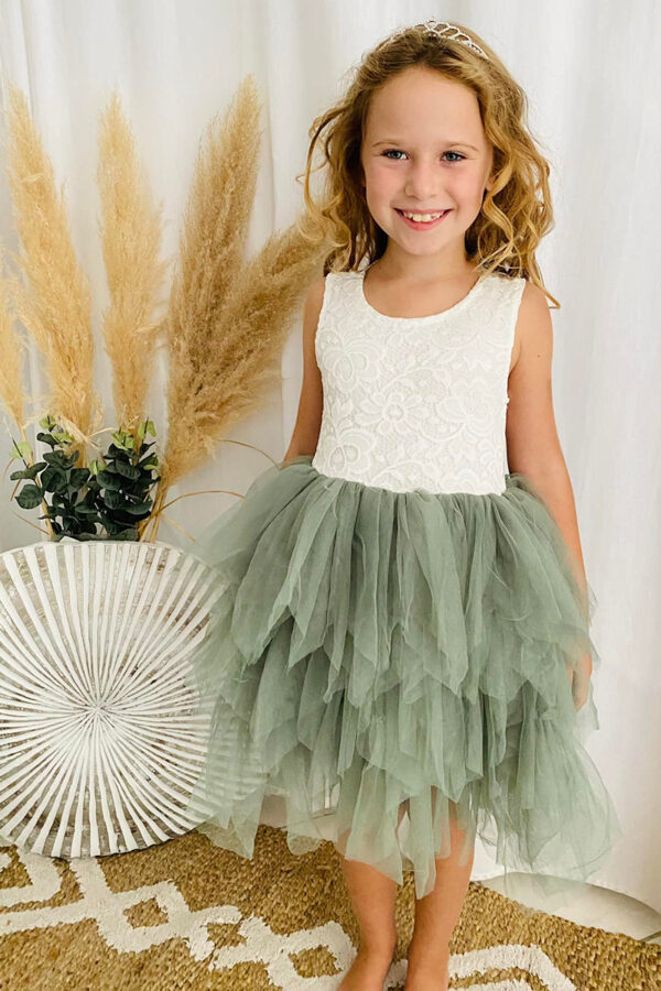 robe de cérémonie fille cortège Louison vert sans manche