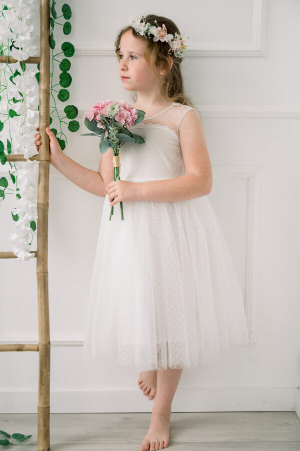 Robe de cérémonie Joy en plumettis blanche