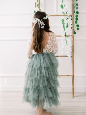 robe longue de cérémonie pour fille vert sauge