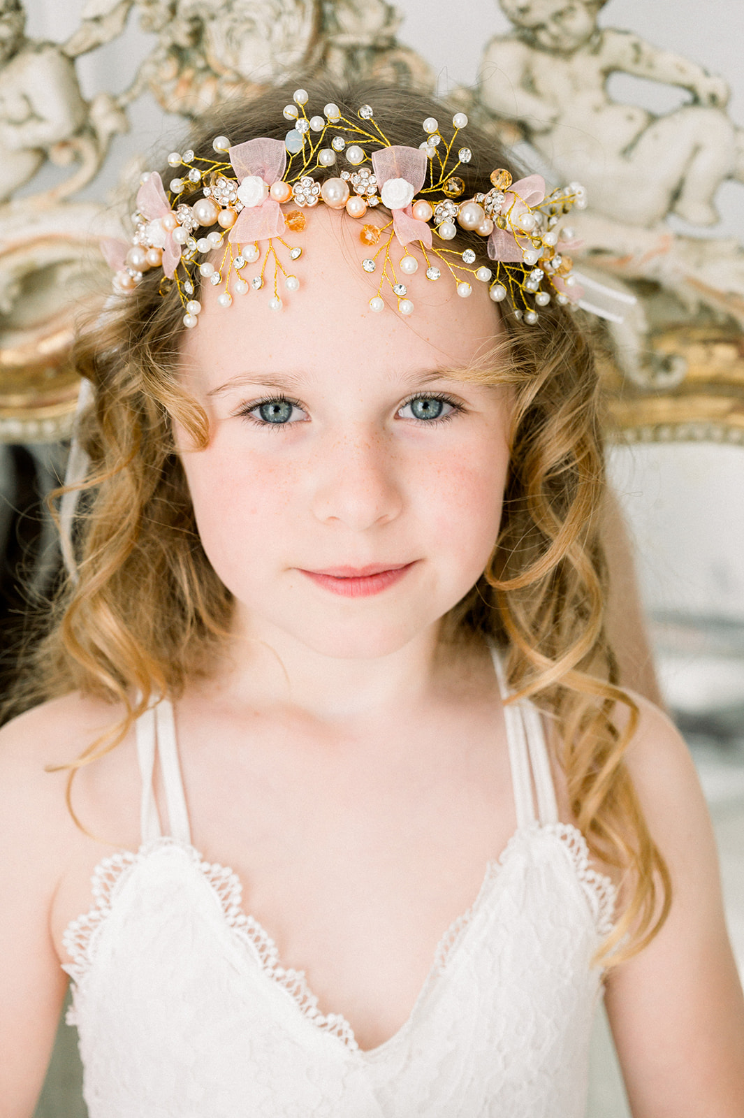 Couronne fleurs cheveux enfant cérémonie mariage Juliette - Fil de