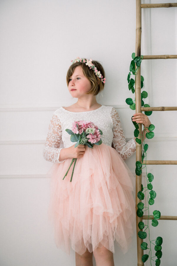 robe cortège Louison rose pastel à manches longues