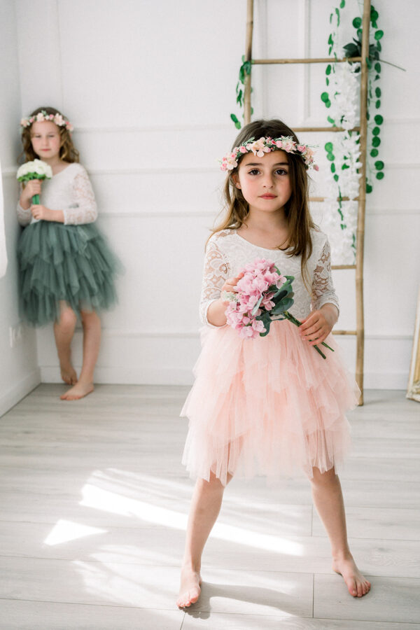 robe cortège Louison rose pastel à manches longues