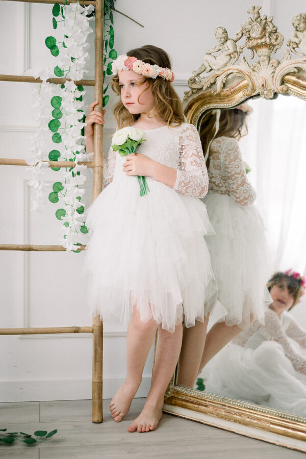 robe de cortège mariage enfant Louison blanche à manches longues
