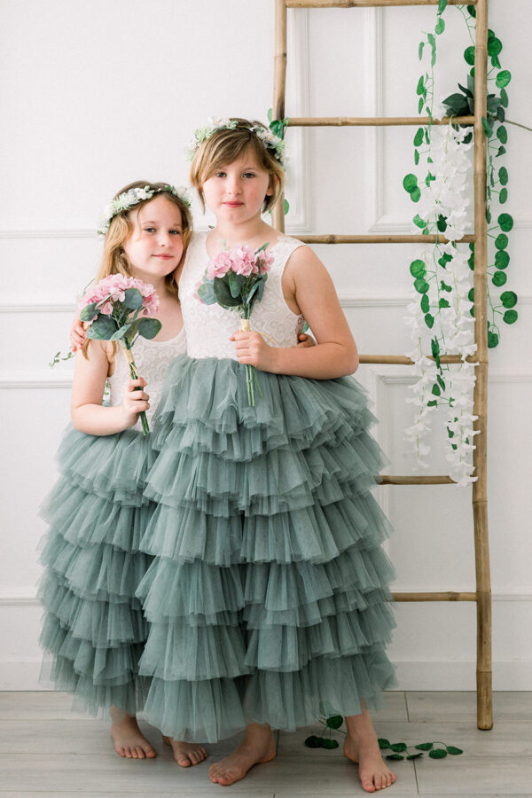 robe de cérémonie fille Ruby vert sauge sans manche