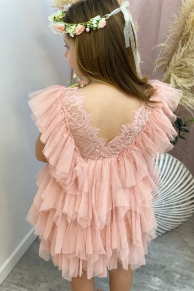 robe demoiselle d'honneur en tulle et dentelle rose