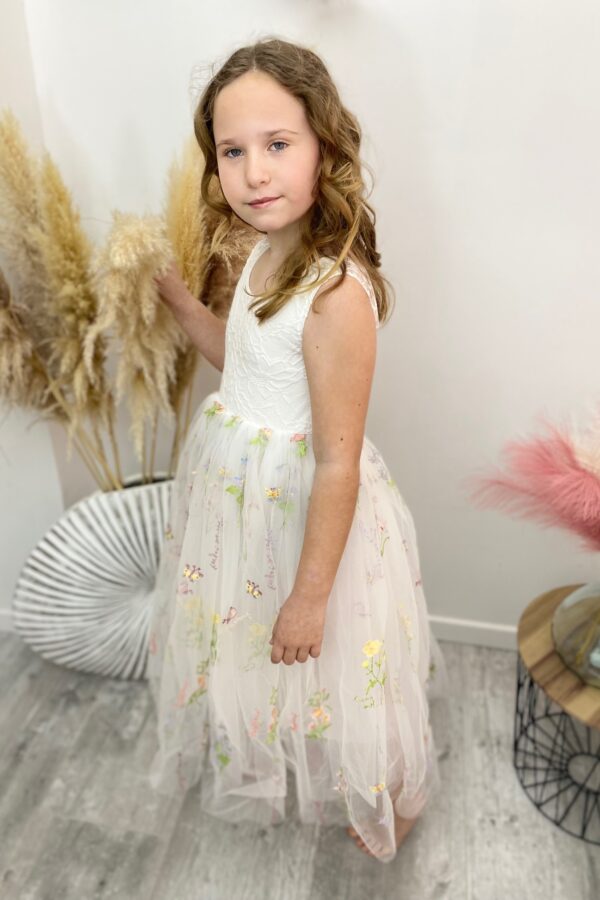 robe cérémonie fille tulle blanc brodé