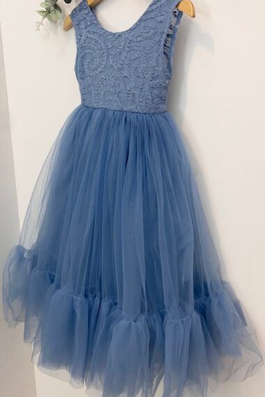 robe longue cérémonie fille tulle bleu