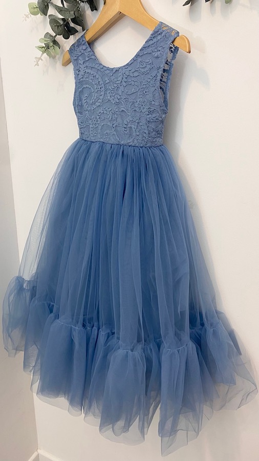 robe longue cérémonie fille tulle bleu