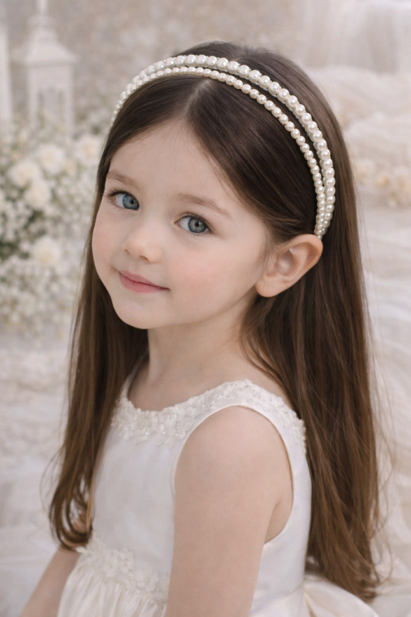 serre tête enfant perles blanches cérémonie