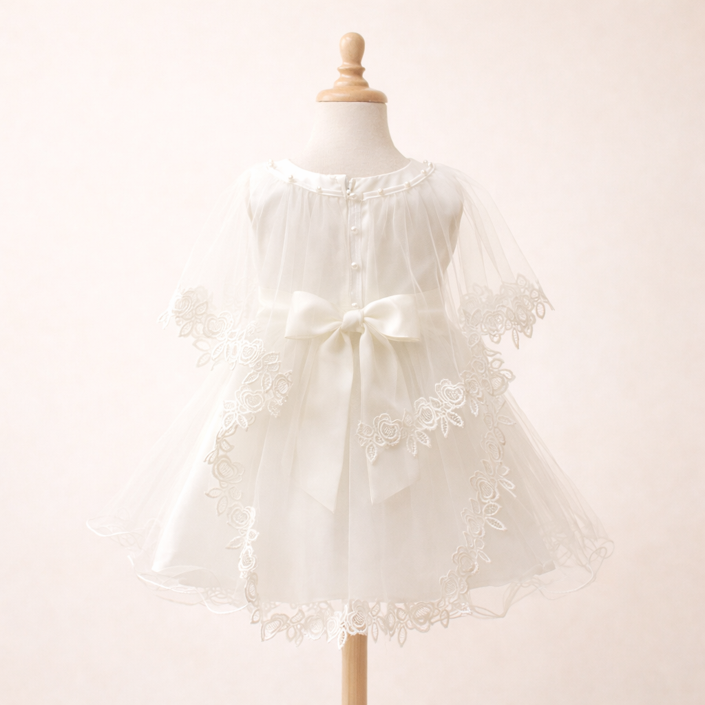 Robe de Baptême Yara Fille Blanche en Dentelle et Tulle – Spécial Cérémonie – Image 3