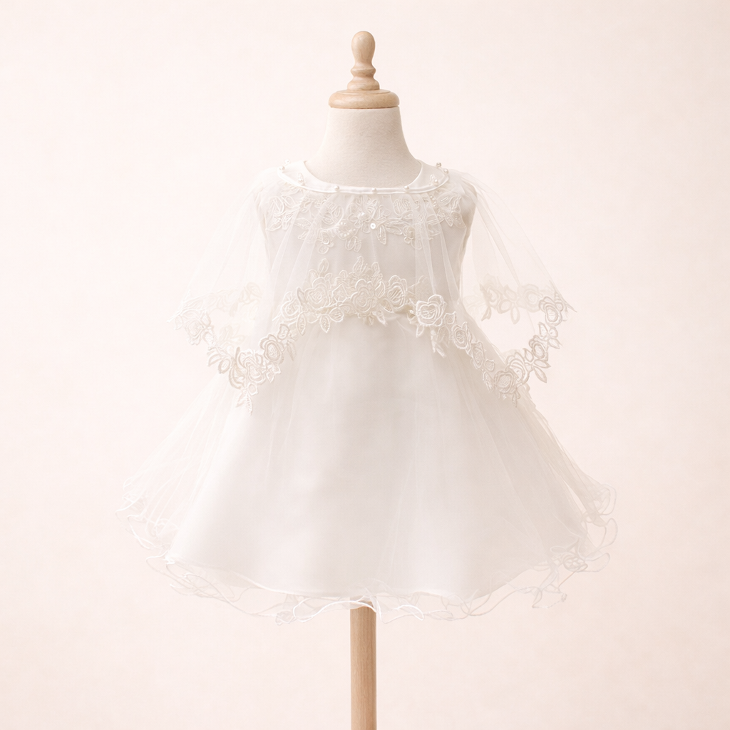 Robe de Baptême Yara Fille Blanche en Dentelle et Tulle – Spécial Cérémonie – Image 2