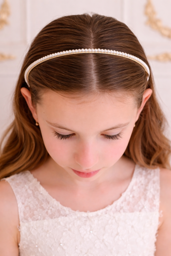 serre tête enfant petites perles blanche