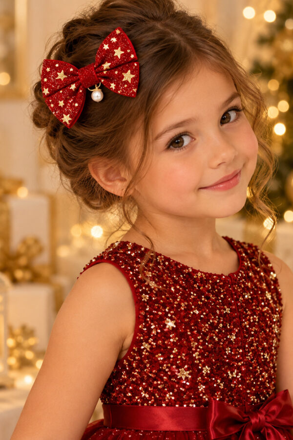 barrette noeud cheveux fille rouge