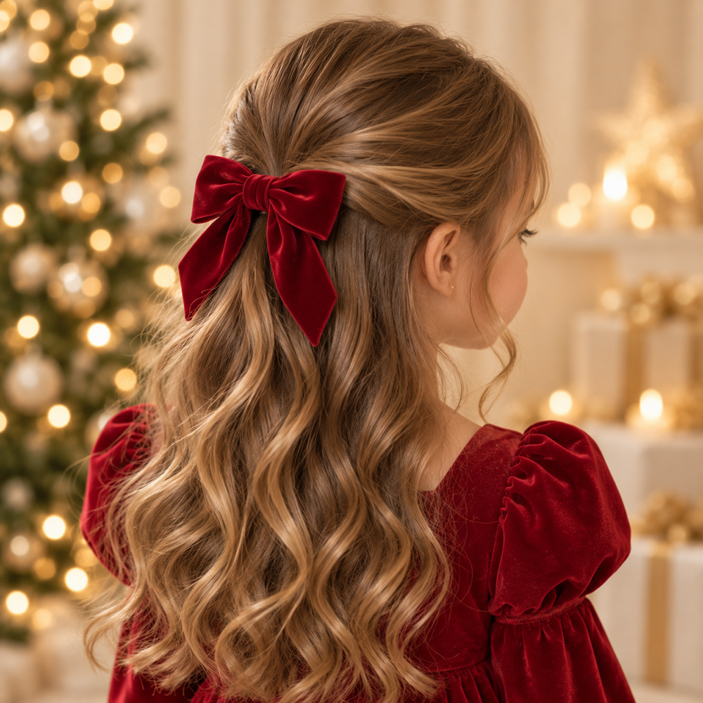 coiffure de Noël pour fille aux cheveux long demi-queue