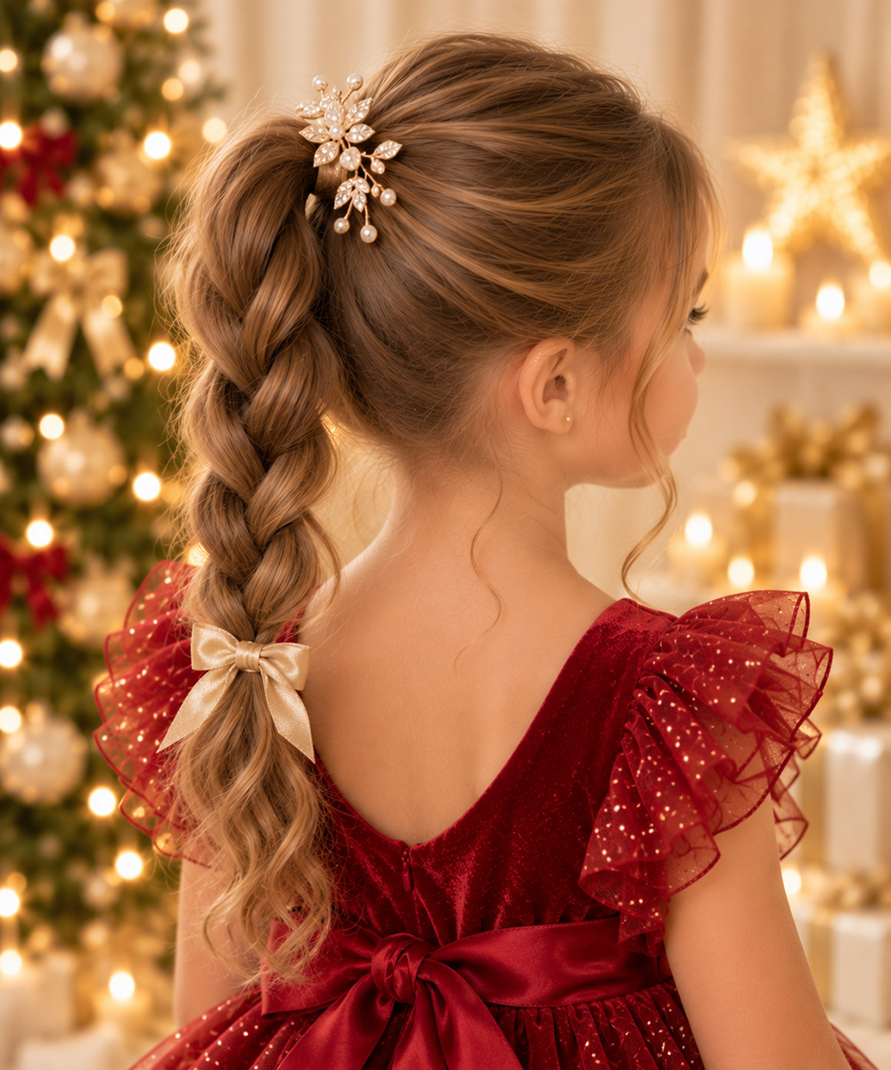 coiffure de Noël pour fille -queue de cheval tressée