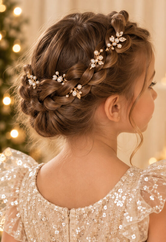 coiffure de Noël pour fille - tresse et couronne cheveux long