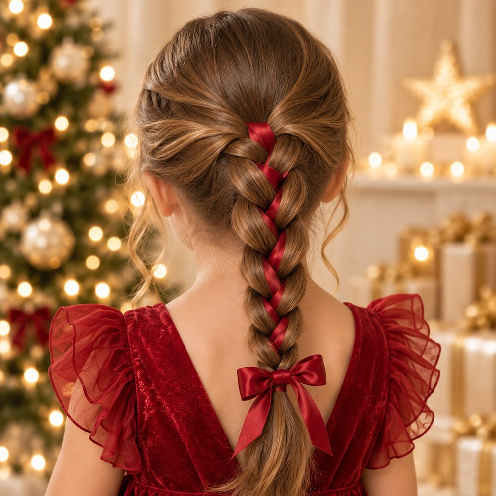 coiffure de Noël pour fille - tresse avec rubans