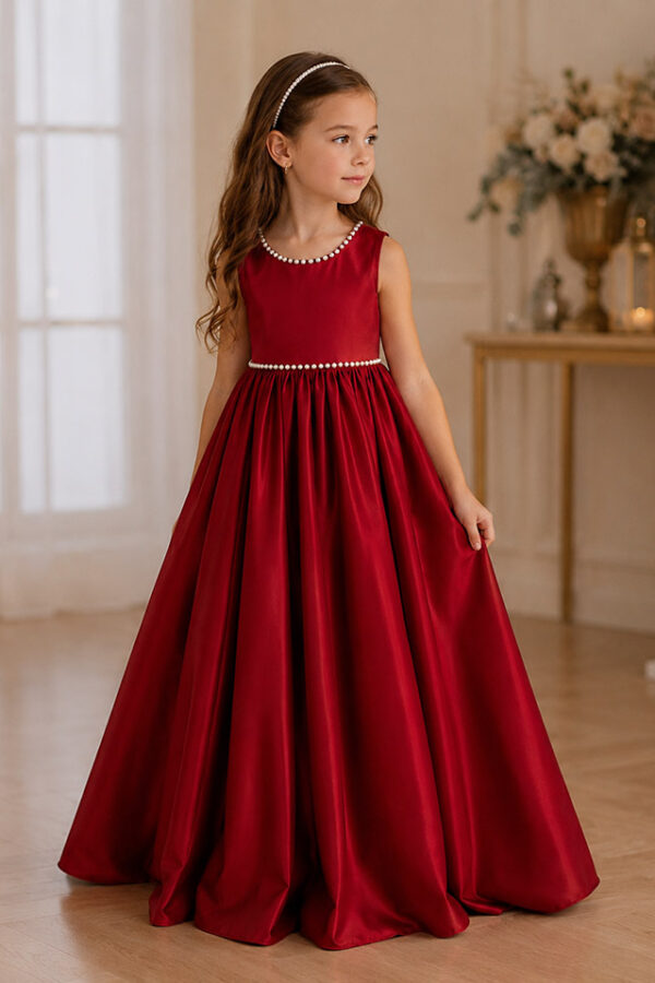 robe longue de fête fille Soline de couleur rouge - vue de face