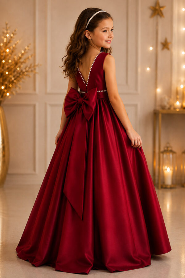 robe longue de fête fille Soline de couleur rouge