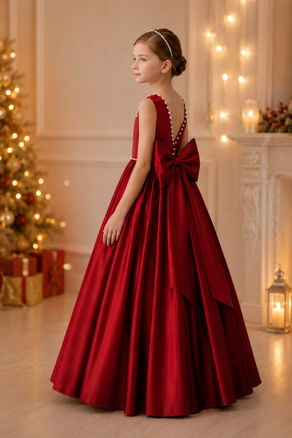 robe longue de fête fille Soline de couleur rouge - vue de profil