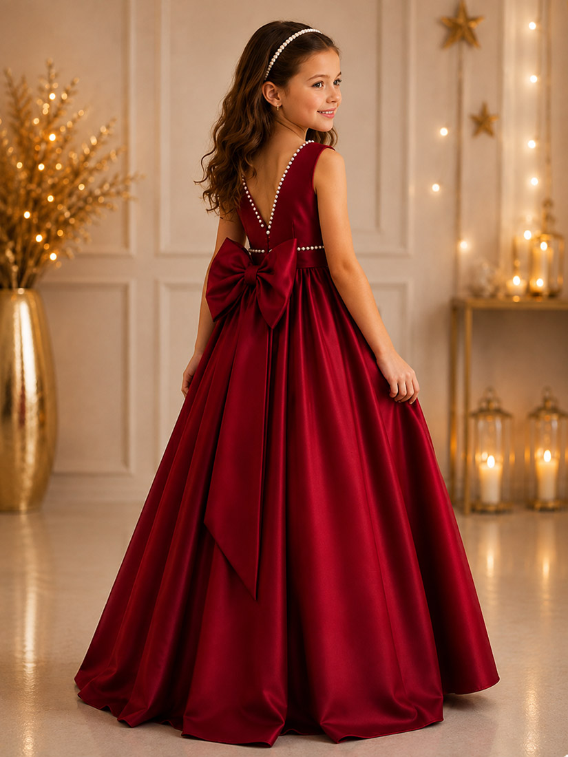 robe longue de fête fille Soline de couleur rouge