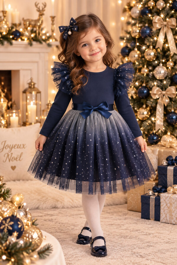 robe de fête fille Rubis - bleu nuit - vue de face