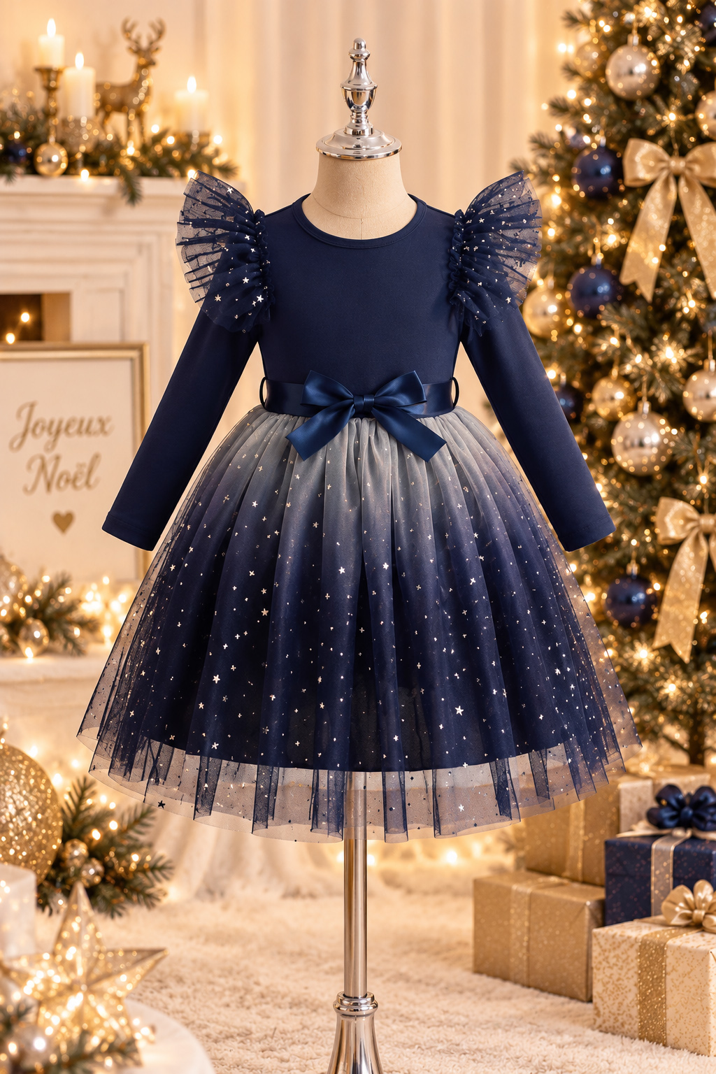 robe de fête fille Rubis - bleu nuit - vue de portant