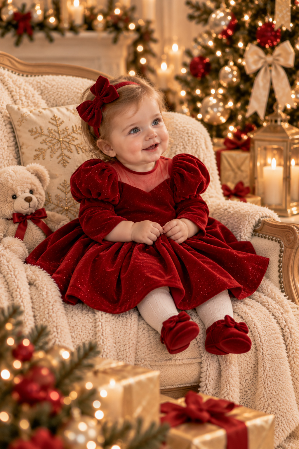 robe de noël fille Lovea velours rouge