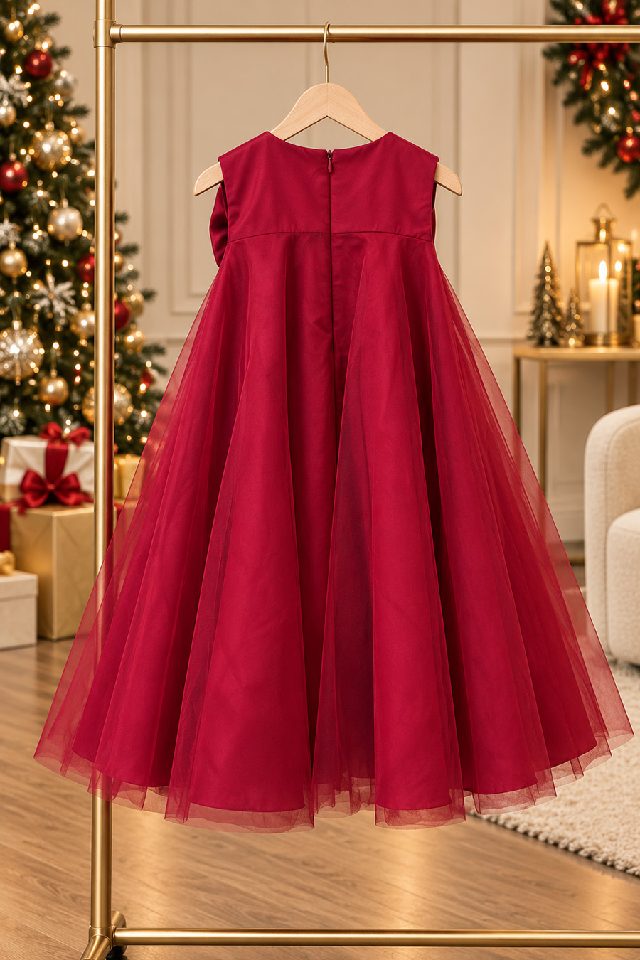robe Noël Elaia rouge- portant de dos