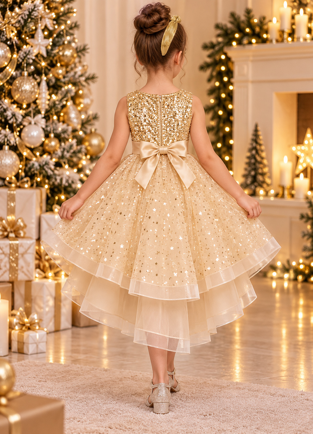 robe de fête pour fille couleur champagne modèle Eléonore