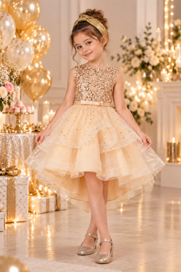 robe de fête fille Eléonore couleur champagne - vue de face
