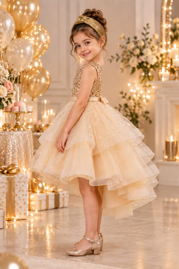 robe de fête fille Eléonore couleur champagne - vue de profil
