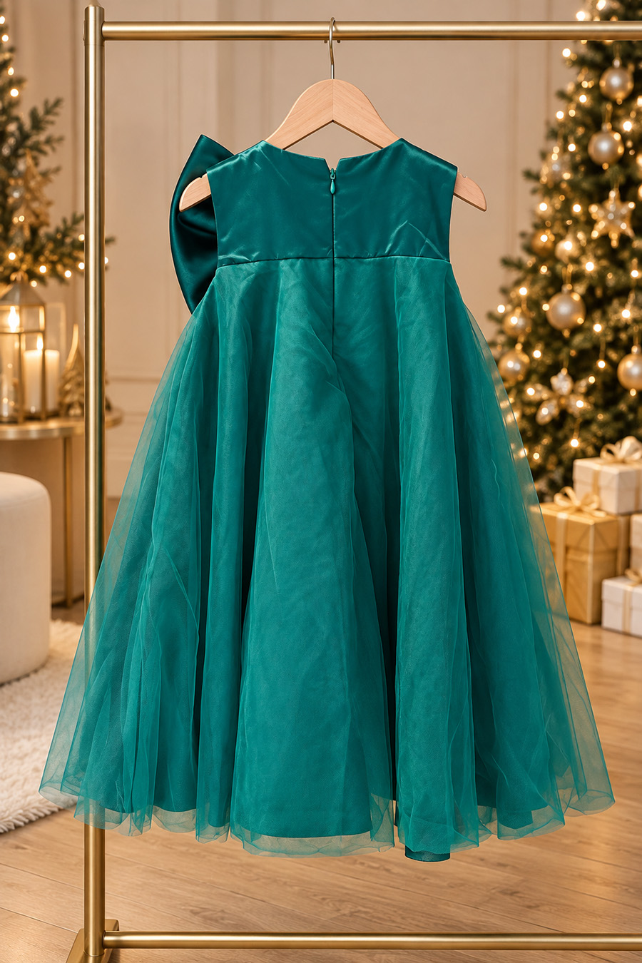 robe de fête de Noël Elaia verte - vue portant de dos
