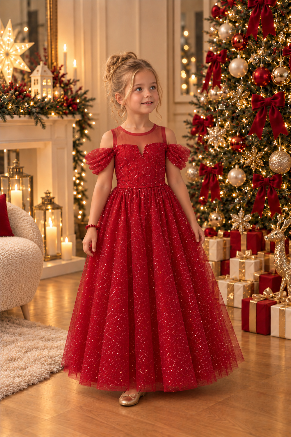 robe de noël fille rouge scintillante Elisa
