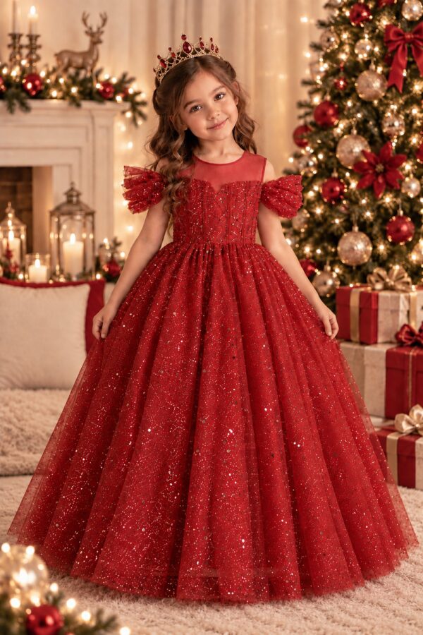 robe de noël rouge scintillante fille