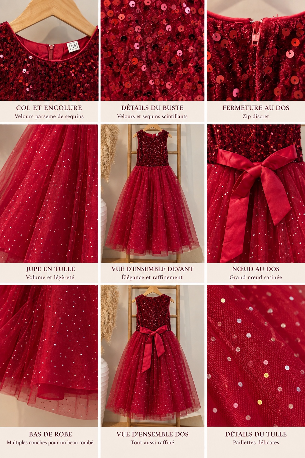 Robe de Noël fille rouge à sequins et tulle – Romy – Image 4
