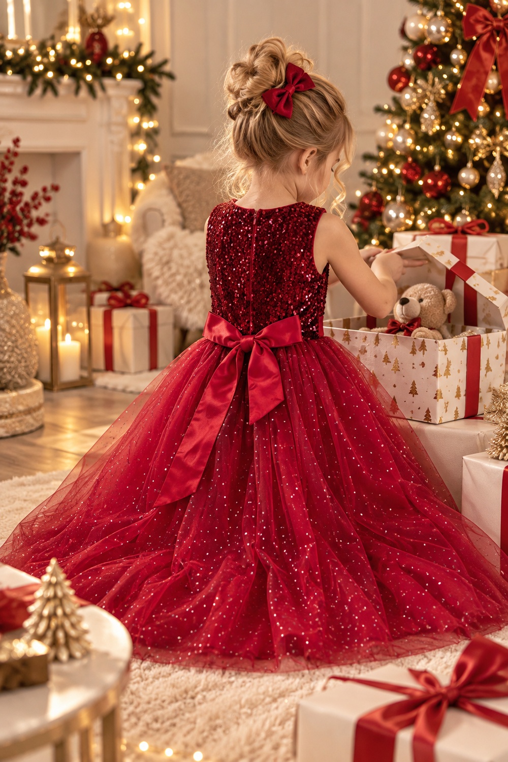 Robe de Noël fille rouge à sequins et tulle – Romy – Image 3