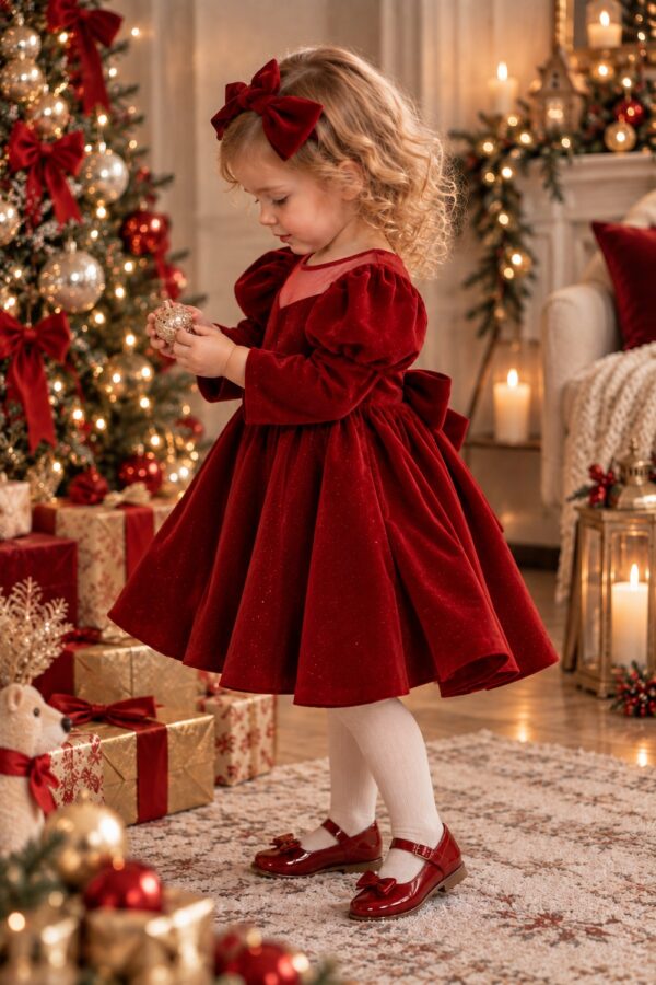robe spécial noël en velours rouge enfant