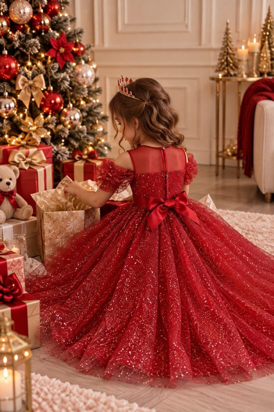 robe de noël enfant rouge scintillante