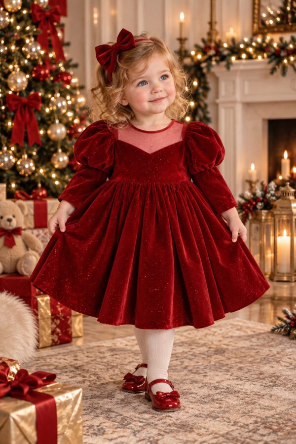 robe lovéa enfant en velours rouge