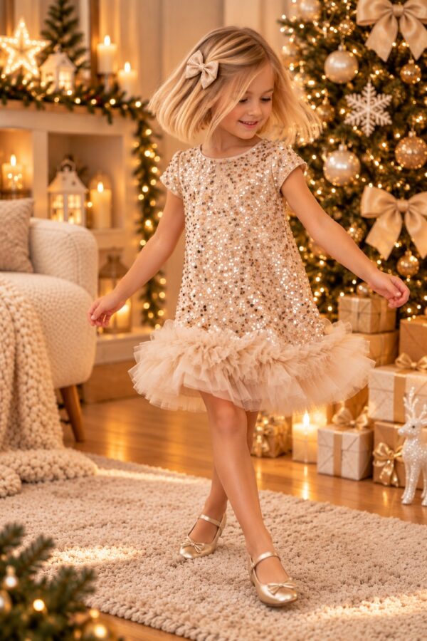 robe de noël fille en sequin champagne fille