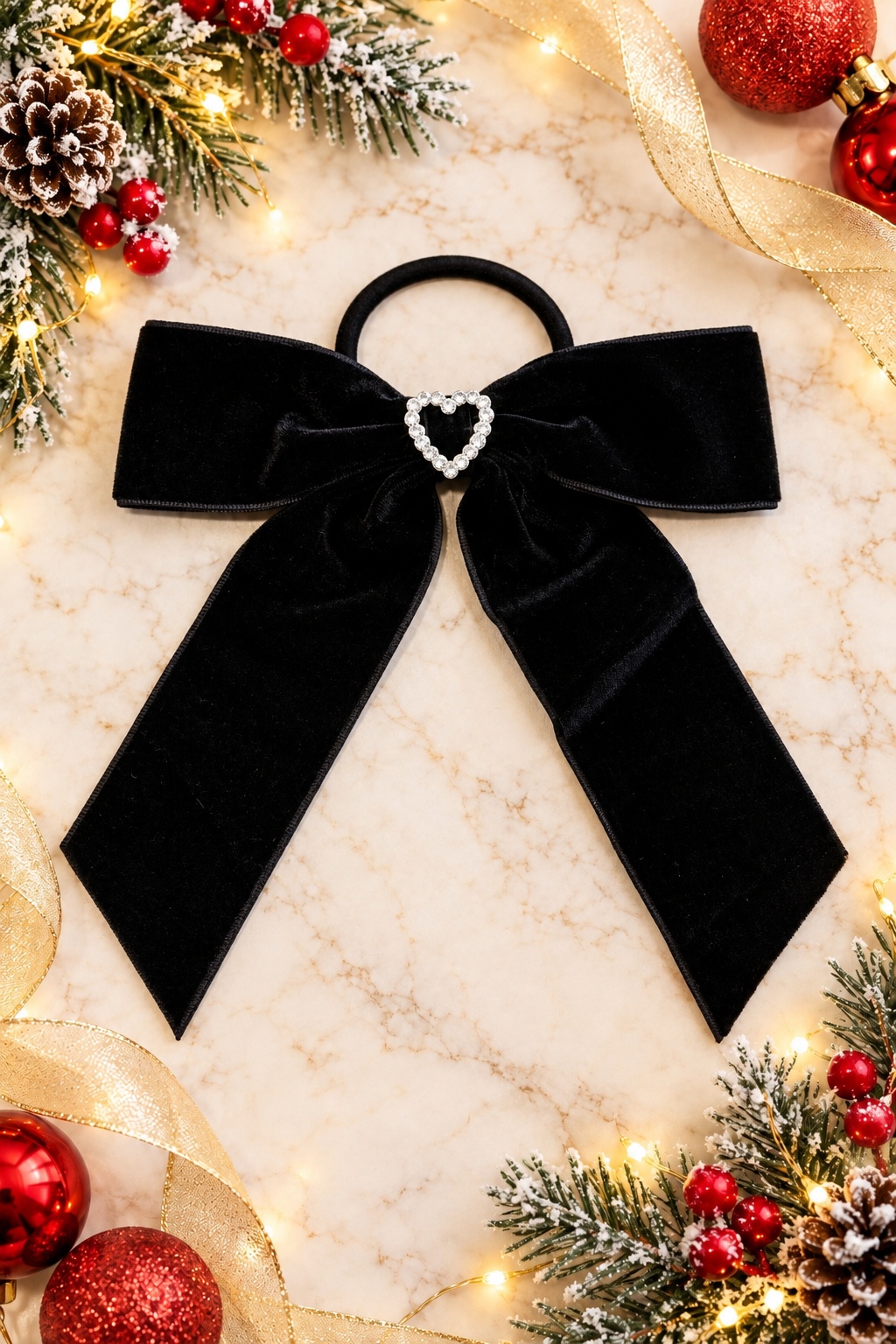 Nœud noir en velours accessoire cheveux Noël fille Noël fille