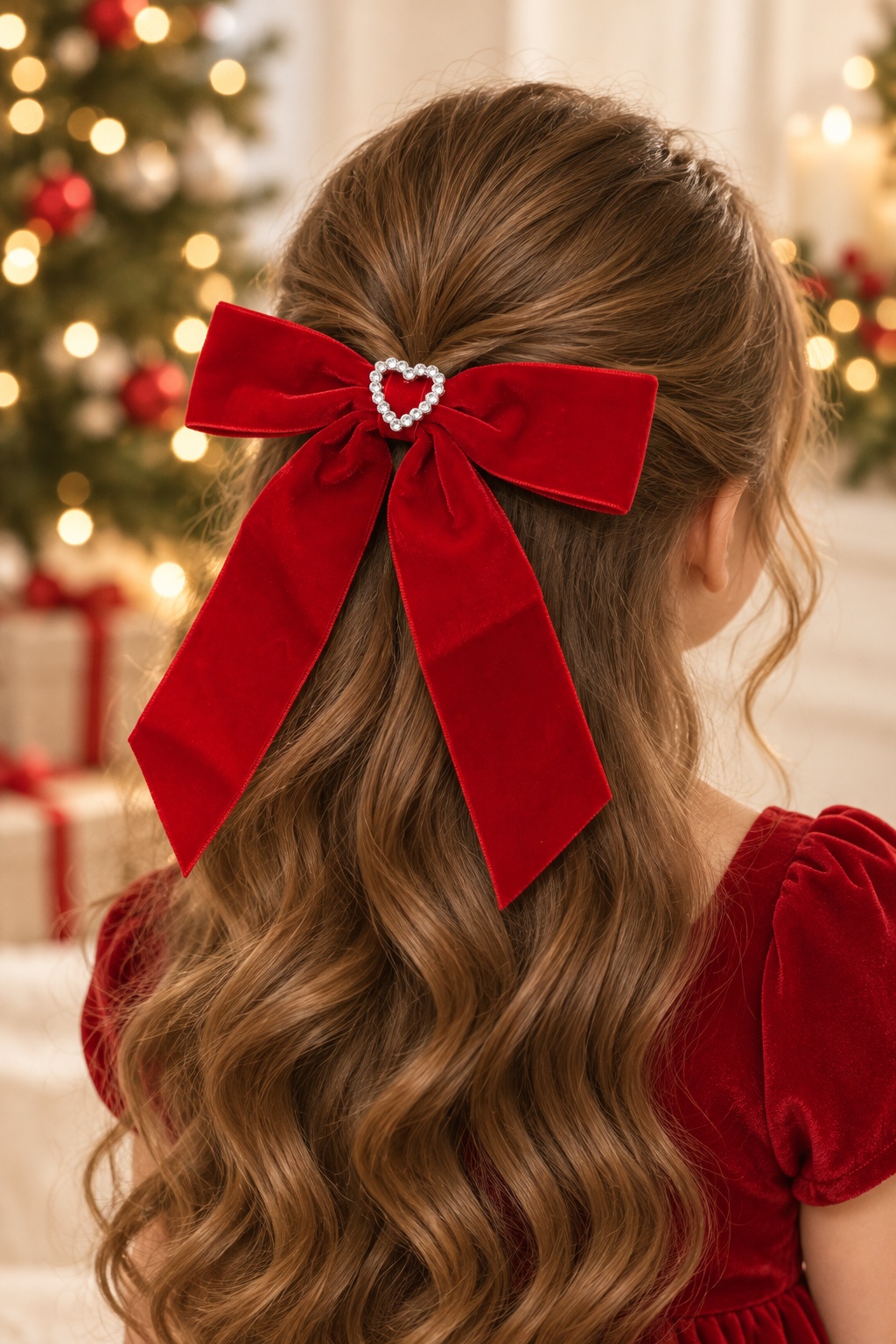 élastique noeud rouge en velours noël fille