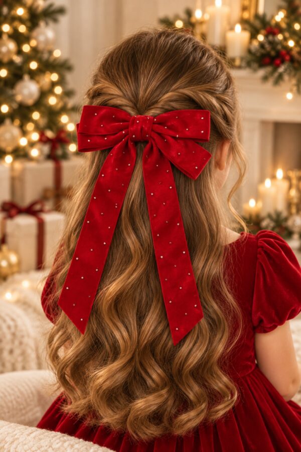 accessoires noeud cheveux rouge noël fille