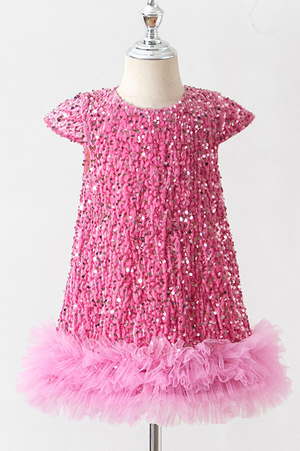 robe de noël fille en sequin rose
