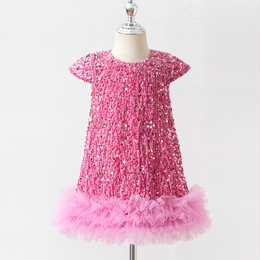 robe de noël fille en sequin rose